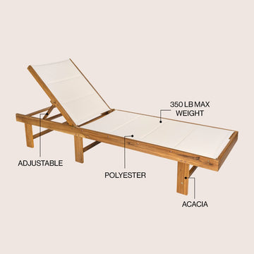 Lagunan 77.17"x26.38" Modern Minimalist Foldable Adjustable Wood Chaise Outdoor Lounge Chair
